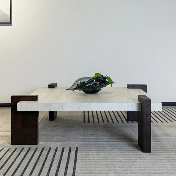 table basse luxe bois pierre frittee