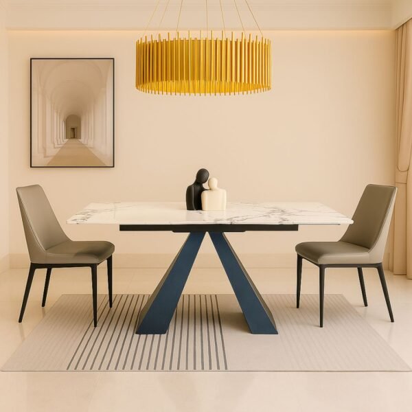 table a manger effet marbre blanc