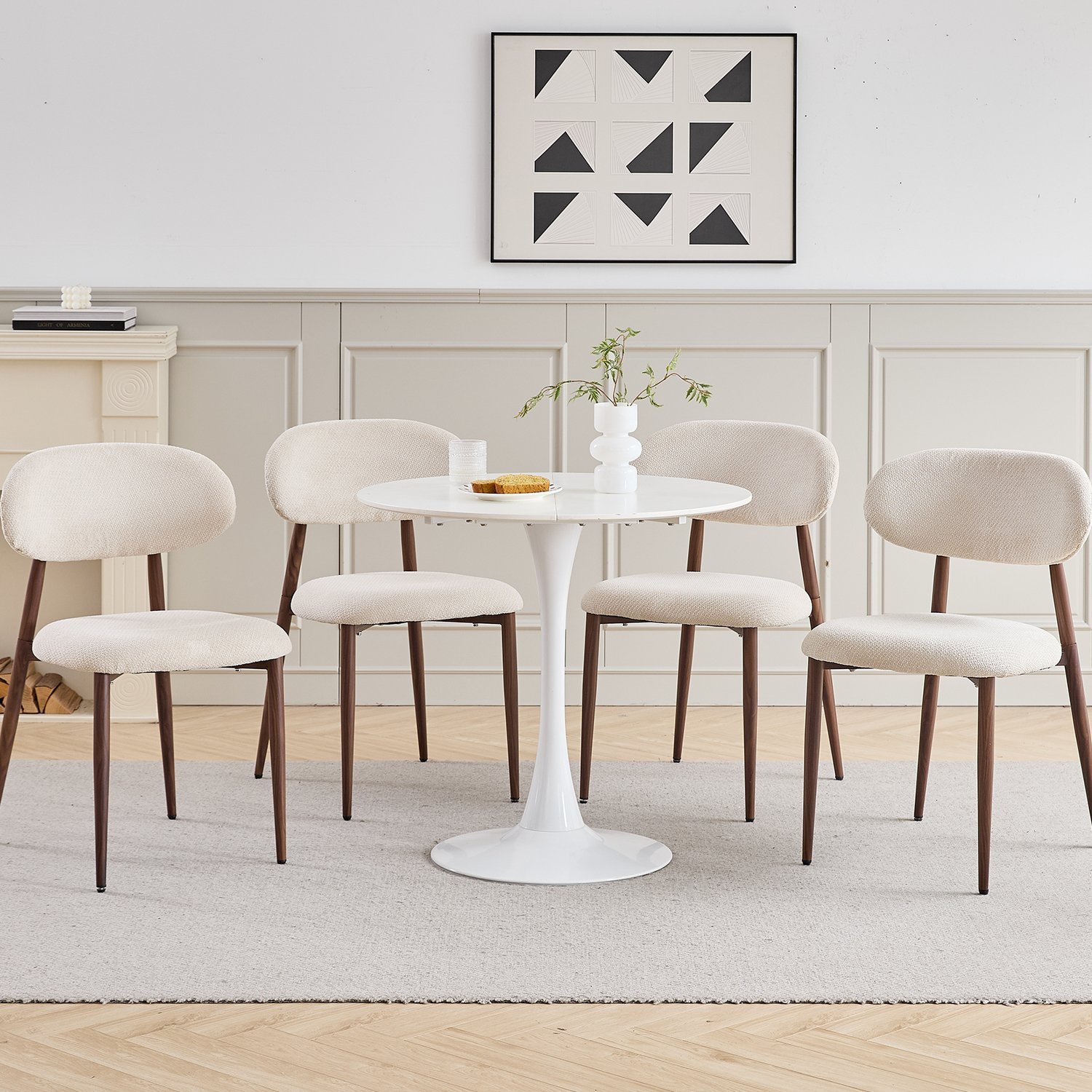 Lot de 4 chaises - Chaises de table à manger contemporaines - Chaise en tissu bouclettes et pieds en métal