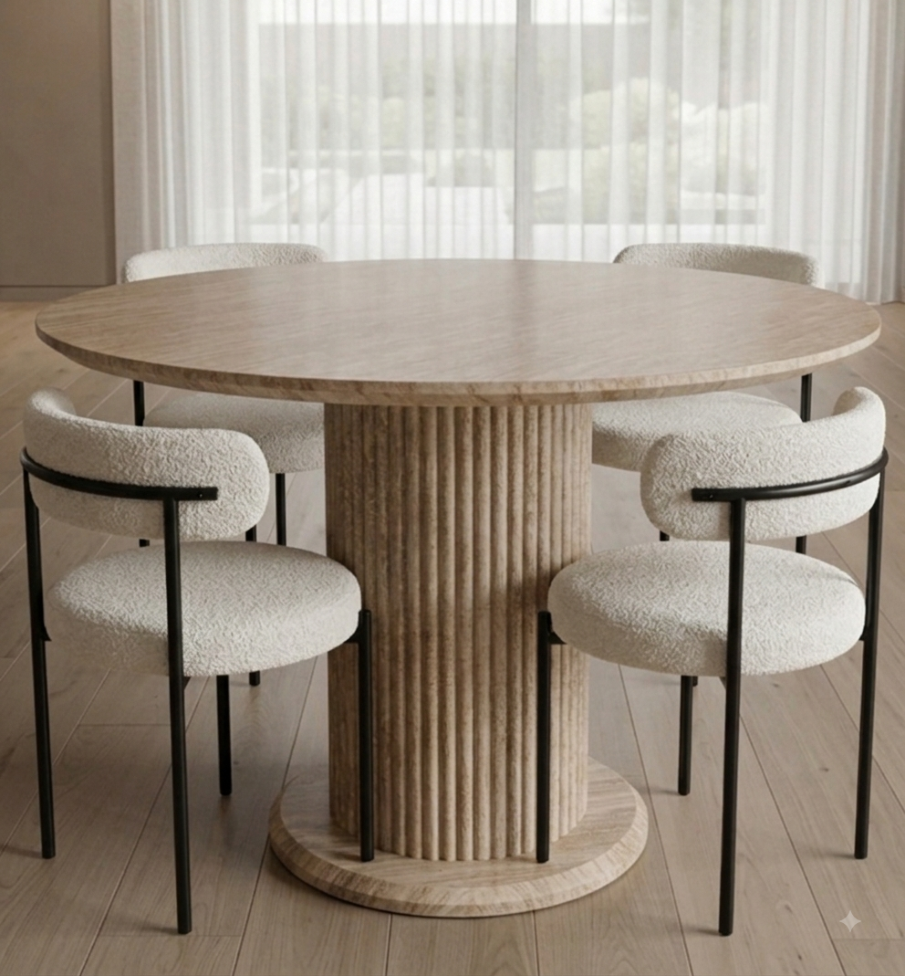 Pack Table à Manger 120cm effet travertin + 4 chaises