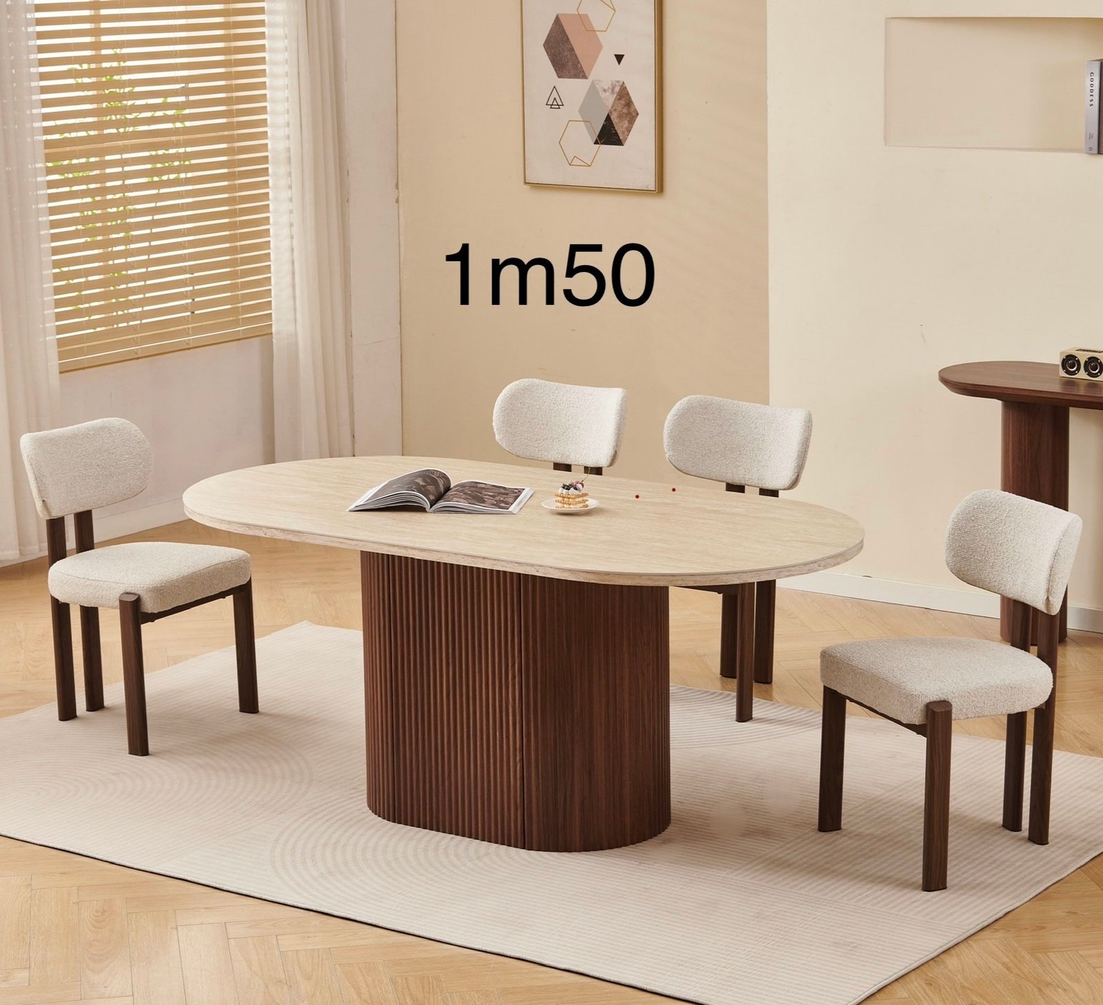 Table à Manger Porta Noyer et Céramique Effet Travertin - 150 cm